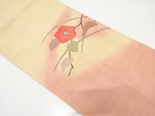 JAPANESE NAGOYA OBI / TSUMUGI / WOVEN CAMELLIA